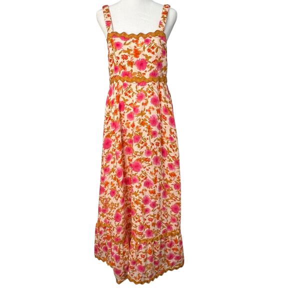 Easel Maxi Floral Empire Waist Pink Brown Small Dress Boho Cottage Prairie NWT - Picture 1 of 16